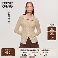 Teenie Weenie小熊女裝針織開衫2025秋新款潮流時(shí)尚爛花鏤空針織衫 淺卡其色 S