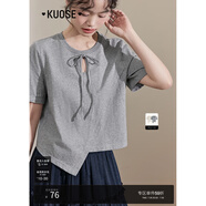闊色（kuose）灰色不規(guī)則設(shè)計(jì)感短袖T恤女春夏新款杏色蝴蝶結(jié)短款上衣 灰色 M