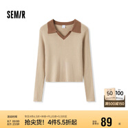 森馬毛衣女短款修身顯瘦簡(jiǎn)約春秋撞色polo領(lǐng)毛衫復(fù)古109524107003