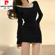 皮爾卡丹純欲辣妹緊身包臀短裙秋冬季2025新款女內搭針織毛衣修身連衣裙子 【黑色】【赫本風(fēng)/收腰/性感/千 2XL 65/70kg
