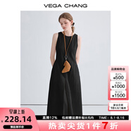 VEGA CHANG2025新款夏季無(wú)袖連衣裙女裝簡(jiǎn)約氣質(zhì)高級感背心長(cháng)裙白色 沉靜黑 S