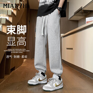 棉致休閑褲男港風(fēng)潮流寬松系帶運(yùn)動(dòng)衛(wèi)褲百搭束腳褲 灰色束腳 XL