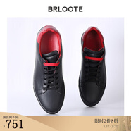巴魯特（Brloote）輕奢意大利牛皮皮鞋撞色透氣舒適小白鞋秋冬 黑色 40