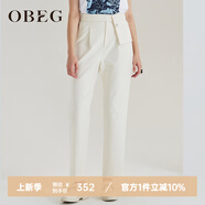 OBEG歐碧倩秋冬簡潔時尚直筒褲女氣質(zhì)OL通勤毛呢西褲10404035 米白 L /170/40