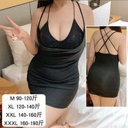 夜店性感睡裙護士大碼200斤吊帶背心裙舒適網(wǎng)紗刺繡純欲夜場(chǎng)胖mm 主圖視頻**夜店-神秘黑色亮片背心吊帶裙 M 建議90-115斤