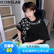 ICONS LabICONSLAB重磅滿天星夏季寬松潮牌短袖t恤男美式新款小眾個(gè)性半袖 滿天星-ACH愛心CK-黑色【品牌升級版】 S 【建議70-90斤】
