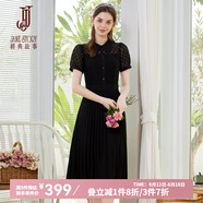 經(jīng)典故事（JANE STORY）高端質(zhì)感黑色蕾絲連衣裙女2024新款夏季時(shí)髦氣質(zhì)百褶裙赫本風(fēng)長(zhǎng)裙 黑色 M