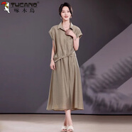 啄木鳥（TUCANO）歐貨時尚套裝女2025夏新款短袖襯衫上衣高腰顯瘦半身裙休閑兩件套 暗霧綠色 M 【85斤-105斤】