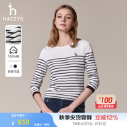 哈吉斯（HAZZYS）女裝 春秋款T恤經(jīng)典條紋休閑長(cháng)袖T恤ABTSE0BCF05 白色WT M (160/84A 38)