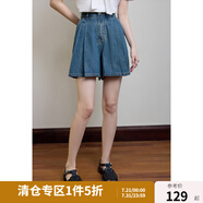 獨(dú)束大碼女裝A字遮肉顯瘦牛仔裙褲2024夏季新款高腰減齡牛仔短褲 丹寧藍(lán) 2XL (尺碼：4) (尺碼：4)