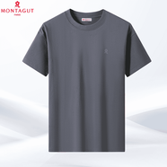 夢(mèng)特嬌（MONTAGUT）法國10A 新款純棉 短袖圓領(lǐng) 刺繡打底衫 艦旗方官店清倉短袖鐵灰色 S (【建議85-105斤】)