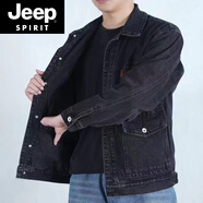 JEEP SPIRIT干活穿的牛仔外套男加絨保暖耐磨工地建筑上班焊工勞保工作服秋冬 【春秋款】8008牛仔外套【黑色】 L 【建議105-120斤】