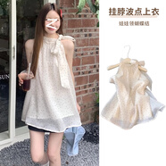 爾山集波點(diǎn)上衣女夏季娃娃領(lǐng)蝴蝶結(jié)掛脖吊帶背心女裝寬松休閑波點(diǎn)上衣 波點(diǎn)吊帶 均碼
