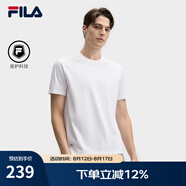 FILA 斐樂(lè )官方男子女子針織短袖衫2025春新款簡(jiǎn)約休閑舒適情侶圓領(lǐng)T恤 標準白-WT 4XL