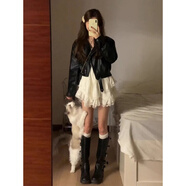 啄木鳥(niǎo)美式覆古黑色短款皮衣外套女春秋季感小個(gè)子機車(chē)服pu夾克上衣女裝 黑色【版】 S