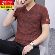 啄木鳥(niǎo)冰絲短袖t恤男夏季涼感網(wǎng)紗薄鏤空速干體恤男士v領(lǐng)修身上衣服男裝 酒紅色 XL