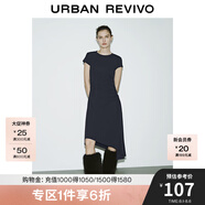 UR2025春季新款女裝休閑不規(guī)則褶皺短袖連衣裙UYY750003 藏青 L