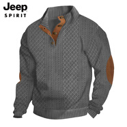 JEEP SPIRIT歐美跨境尺碼男士休閑針織衫毛衣外套寬松潮流百搭提花長(cháng)袖上衣 灰色 DF-4 S 110-135斤