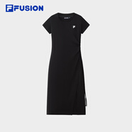 FILA FUSION潮牌女子針織連衣裙2025秋新款時(shí)尚簡(jiǎn)約修身T恤裙 正黑色-BK XL 180/96A/XXL