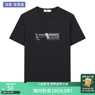 萊克斯頓（laxdn）男士印花休閑短袖T恤夏季新款男士潮流休閑短袖T恤 深黑 M