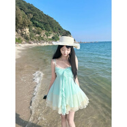 無(wú)標(biāo)優(yōu)品連衣裙純欲小個(gè)子海邊甜美吊帶洋裝女夏日絕美小裙子薄荷 藍(lán)色上衣+短裙 XL
