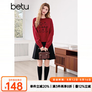百圖betu女裝2025春季新款毛衣圓領(lǐng)寬松上衣兔子繡花毛衣女2501T06 紅色 S