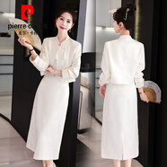 皮爾卡丹新中式國(guó)風(fēng)套裝女2025早春新款氣質(zhì)女神范高端短外套半身裙兩件套 米白色 L