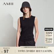 AMII2025夏新款極簡純色直筒無袖套頭雙曲冰麻紗吊帶背心女 黑色 M