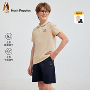 暇步士（Hush Puppies）童裝男童速干套裝大童學(xué)院風(fēng)短袖POLO衫兒童短褲 淺沙灰  130 