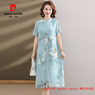 皮爾卡丹（pierre cardin）中年媽媽夏裝2025新款連衣裙大碼寬松中老年人女短袖雪紡洋氣裙子 藍(lán)色 L