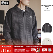 馬登工裝 美式休閑提花針織polo衫學(xué)院風(fēng)肌理感翻領(lǐng)套頭毛衣男秋冬 深灰 XL