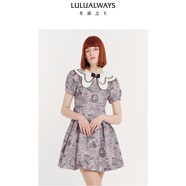 LULUALWAYS我愛露露24夏季新款時(shí)尚甜美氣質(zhì)別致花邊領(lǐng)短款連衣裙 粉色 L