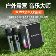 ROBERILLINE【柏林之聲】藍牙音響高音質(zhì)大功率300W超重低音家用戶外K歌音響2025年新款超長續(xù)航唱吧話筒音響 黑色送雙話筒＋遙控器＋背帶