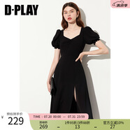 DPLAY2025年夏季黑色連衣裙女泡泡袖法式沙灘裙長款小黑裙 經(jīng)典黑 L