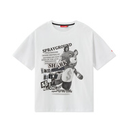 SPRAYGROUND鯊魚嘴美式小熊印花短袖T恤男圓領(lǐng)半袖體恤上衣潮 本白 S