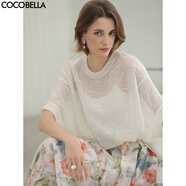 COCOBELLA鏤空提花微透視蝙蝠袖針織衫松弛感親膚罩衫TS3008 白色 S