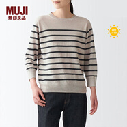 無(wú)印良品 MUJI 女式 防紫外線性能亞麻圓領(lǐng)毛衣長(zhǎng)袖針織衫防曬衣BAC89A2S 米色條紋 L