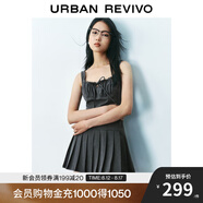 UR2025夏季新款女裝格雷系蝴蝶結系帶百褶連衣裙UYU750075 深灰 (偏短) M