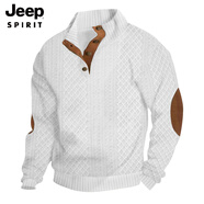 JEEP SPIRIT歐美跨境尺碼男士休閑針織衫毛衣外套寬松潮流百搭提花長(cháng)袖上衣 白色 DF-4 S 110-135斤