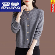 羅蒙（ROMON）羊毛衫女針織開衫女短款寬松小香風(fēng)針織開衫上衣圓領(lǐng)毛衣外套 灰色 2XL 120-130斤穿