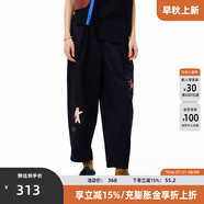 幻走（MOVEUP）2025夏季新款.FUN系列純棉松緊腰方框圖案休閑直筒褲女 夜黑 S