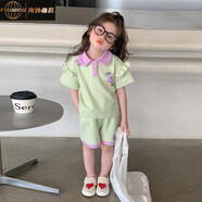 FIDQIOG國際大牌女童夏套裝2025新款女寶寶時尚洋氣時髦拼色卡通Polo套裝 [綠色]兔子polo套裝 90cm 均碼