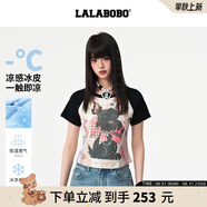 LALABOBO【涼感冰皮】卡通短袖T恤女裝2025夏季新款設計感上衣潮商場(chǎng)同款 黑色 S