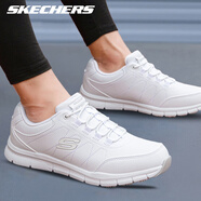 斯凱奇（Skechers）男鞋跑步鞋夏季新款網面透氣運動鞋子男輕便舒適減震耐磨跑鞋官方 白色（革面款綁帶一腳蹬） 41