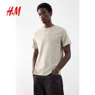 H&M男裝女裝T恤夏季透氣圓領短袖運動上衣短袖內(nèi)搭打底衫0685816 淺米色 XS 165/84