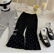 千碩森女童波點(diǎn)喇叭褲春夏款兒童裝打底褲韓版防蚊褲女寶寶洋氣薄款褲子 黑色 90