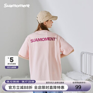 SuaMoment抓痕基礎字母短袖純色簡(jiǎn)約潮流寬松百搭T恤情侶同款體恤 粉色 M
