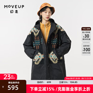 幻走（MOVEUP）2023冬季新款.FUN系列連帽復(fù)古撞布設(shè)計(jì)師長(zhǎng)款棉外套女 夜黑 L