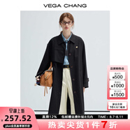 VEGA CHANG風(fēng)衣外套女2025年春秋新款中長款高級感純色大衣 經(jīng)典黑 L