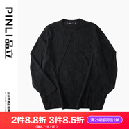 品立（PINLI）T恤男長(zhǎng)袖秋季新款男裝潮牌提花寬松男士休閑上衣 黑色 L 175